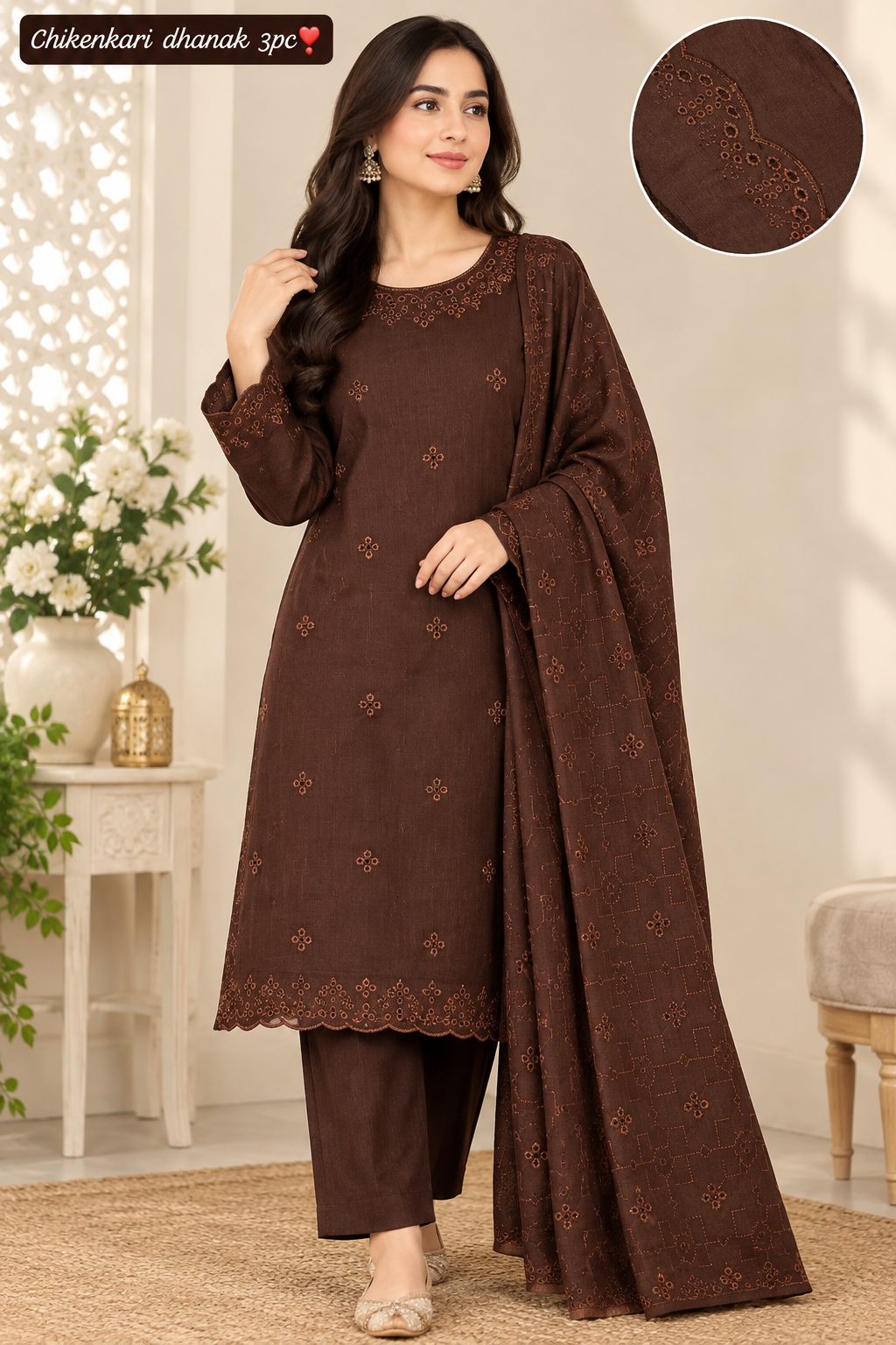 Dhanak embroidered luxury unstitched 3pc suit